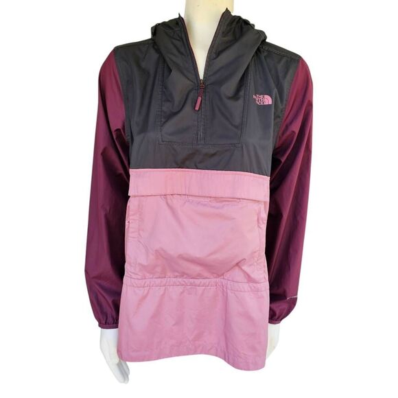 The North Face Women’s L WindWall Pullover Hooded Jacket Pink Gray Half Zip - Picture 1 of 6